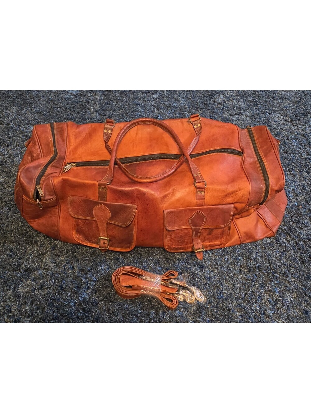 Vintage Leather Duffle Bag Weekend Overnight Travel Gym Carry-On. 31"x12"